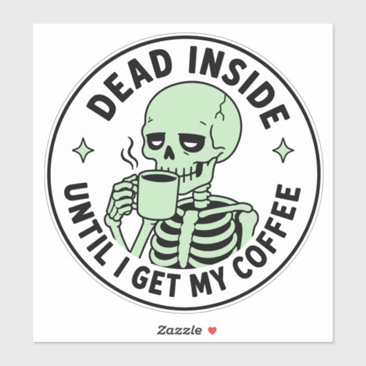 Sticker Squelette Vert Menthe Buvant du Café (Feuille)