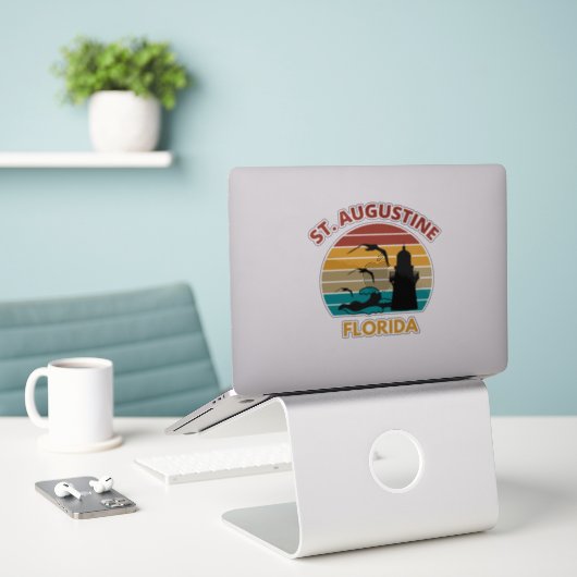 Sticker St Augustine Florida Retro Sunset Design (Ordinateur portable sur le bureau)