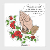 Sticker St Padre Pio, Catholique, prier Mains Rosaire (Feuille)