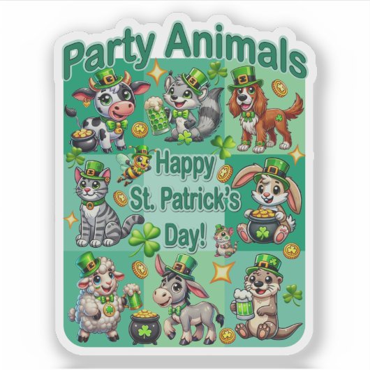 Sticker St. Patrick's Day Fun et adorable "Animaux de fête (Devant)