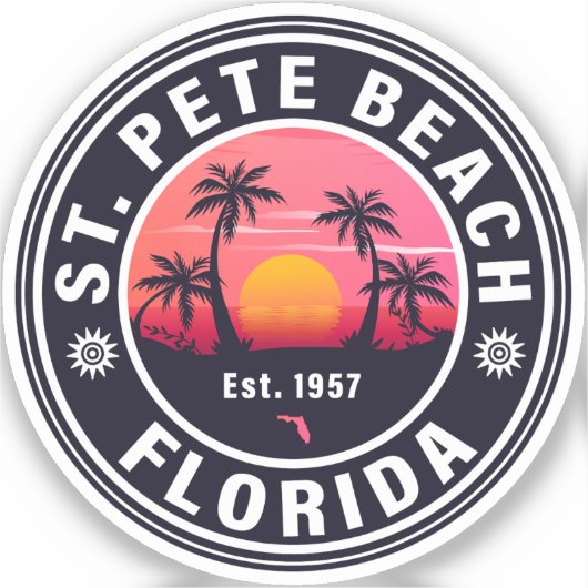 Sticker St. Pete Beach Floride Retro Sunset Souvenirs 60s (Recto)