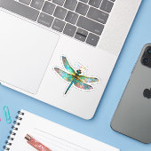 Sticker Stained Glass Colorful Dragonfly (Ordinateur portable avec iPhone)