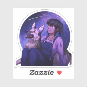 Sticker Stargazing avec un chien