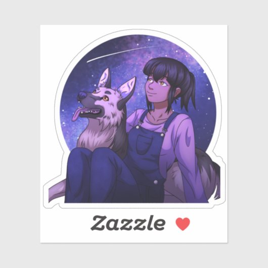 Sticker Stargazing avec un chien (Feuille)