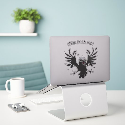 Sticker Stark Raven Mad Crazy Old Birb Raven (Ordinateur portable sur le bureau)