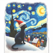Sticker Starry Night Festive Christmas Black Cat Santa Hat (Devant)