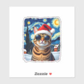 Sticker Starry Night Orange Tabby Cat Christmas (Feuille)