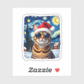 Sticker Starry Night Orange Tabby Cat Christmas (Feuille)