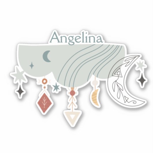 Sticker Stars lune boho chic ligne décorative art (Devant)