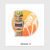 Sticker Statue Tiki mignonne coucher de soleil plage (Feuille)