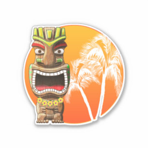 Sticker Statue Tiki mignonne coucher de soleil plage