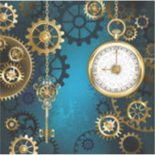 Sticker Steampunk Arrière - plan turquoise avec Gears (Devant)
