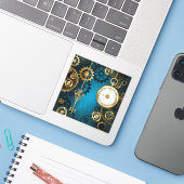 Sticker Steampunk Arrière - plan turquoise avec Gears (Ordinateur portable avec iPhone)