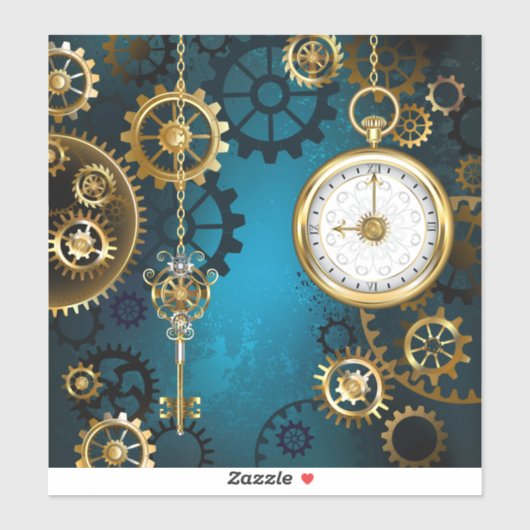 Sticker Steampunk Arrière - plan turquoise avec Gears (Feuille)