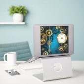 Sticker Steampunk Arrière - plan turquoise avec Gears (Ordinateur portable sur le bureau)