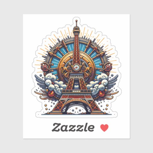 Sticker Steampunk Bastille Day Tour Eiffel (Feuille)