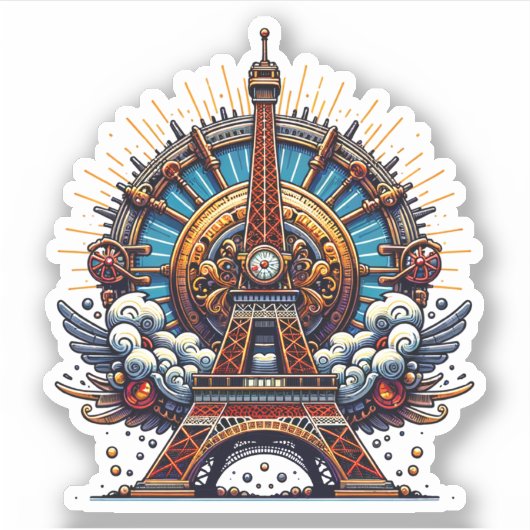 Sticker Steampunk Bastille Day Tour Eiffel (Devant)