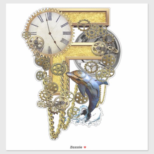 Sticker Steampunk Capital F Sculpture (Feuille)