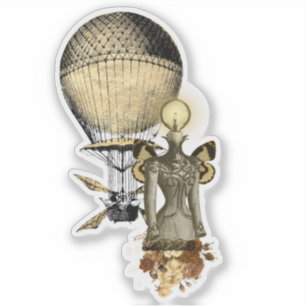 Sticker Steampunk Femme Buste et la machine volante