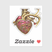 Sticker Steampunk Heart Anatomical Rubies and Gears (Feuille)