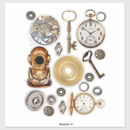 Sticker Steampunk Montre de poche Gears Skeleton Keys coll (Feuille)