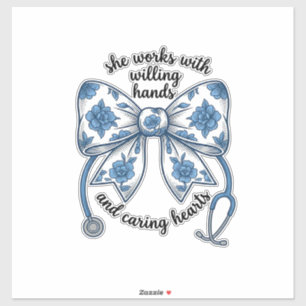 Sticker Stéthoscope à nœud floral Infirmière Gravure Vinta