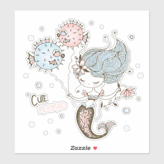 Sticker Stick à la sirène mignonne et à la queue de poisso (Feuille)