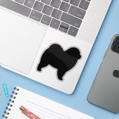 Sticker Stick en silhouette de chien chow chow rough (Ordinateur portable avec iPhone)