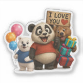 Sticker Stick Vinyl Anniversaire Panda mignonne et ours pa (Devant)