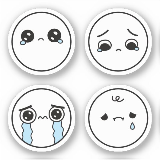 Sticker Stickset Emoji quatre faces tristes (Devant)