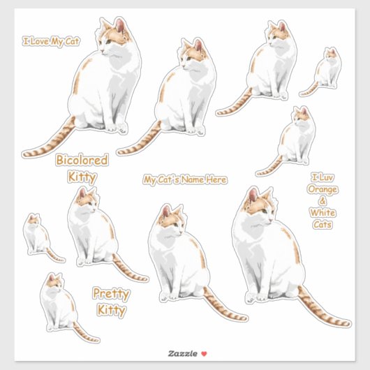 Sticker Stickset Lg Chats Orange et Blanc (Feuille)