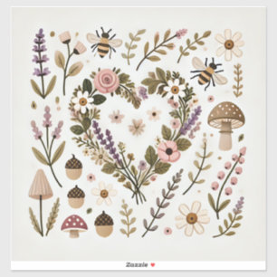 Sticker Sticleur Cottagecore "Floral Heart & Bees"
