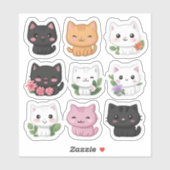 Sticker Sticleur de chats fleuris Cute Kawaii Multicolor (Feuille)