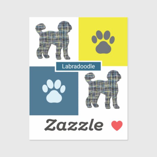 Sticker Sticule de grille Y&B Labradoodle Chien Silhouette (Feuille)