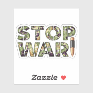 Sticker Stop War Message in Camouflage Text with Bullet