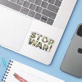 Sticker Stop War Message in Camouflage Text with Bullet (Ordinateur portable avec iPhone)