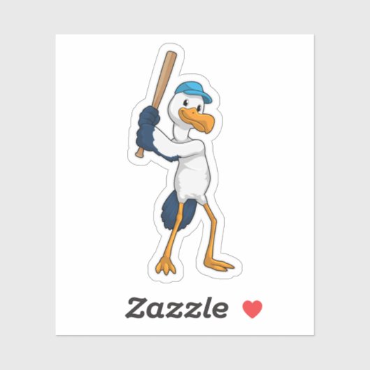 Sticker Stork au baseball avec batte de baseball (Feuille)