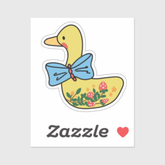 Sticker Strawberry Yellow Duck Lady With Blue Bowtie
