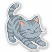 Sticker Stretching Grey Tabby Cat (Devant)