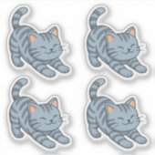 Sticker Stretching Grey Tabby Cat Set of 4 (Devant)