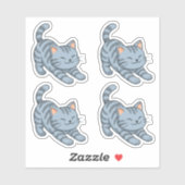 Sticker Stretching Grey Tabby Cat Set of 4 (Feuille)