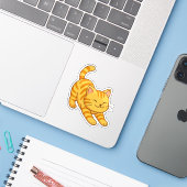 Sticker Stretching Orange Tabby Cat (Ordinateur portable avec iPhone)