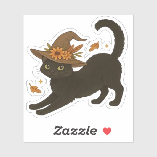 Sticker Stretting Chat Noir - Witchy Automne Classique T-S (Feuille)