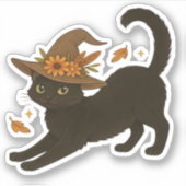 Sticker Stretting Chat Noir - Witchy Automne Classique T-S (Devant)