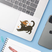 Sticker Stretting Chat Noir - Witchy Automne Classique T-S (Ordinateur portable avec iPhone)