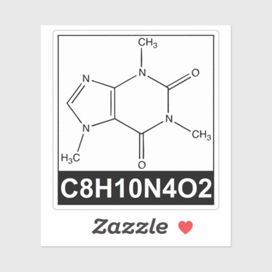Sticker Structure de la molécule de caféine - C8H10N4O2 (Feuille)