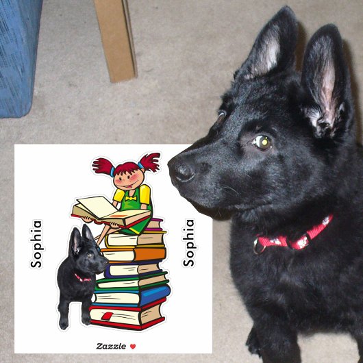 Sticker Study Buddy GSD Puppy School Girl Ajouter un nom,