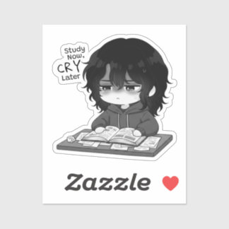 Sticker Study Now Cry Later Relatable Chibi Student Illust
