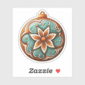 Sticker Style Cartographique Cookie De Noël Rond Avec Fleu (Feuille)