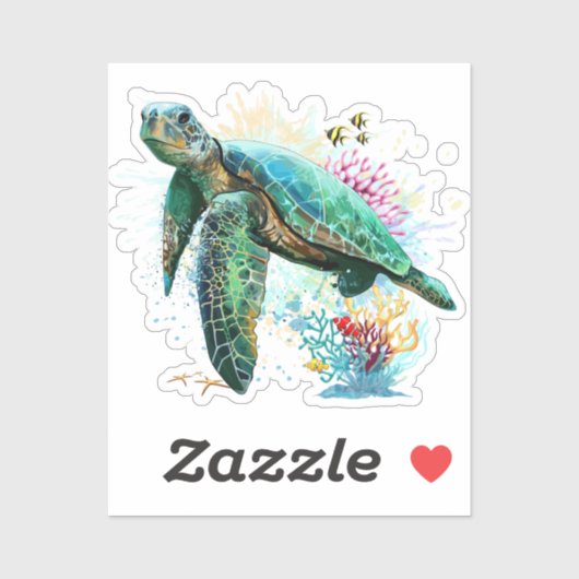 Sticker Style d'aquarelle sous-marine de tortue marine (Feuille)